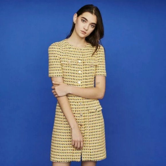 Maje yellow tweed dress Clearance